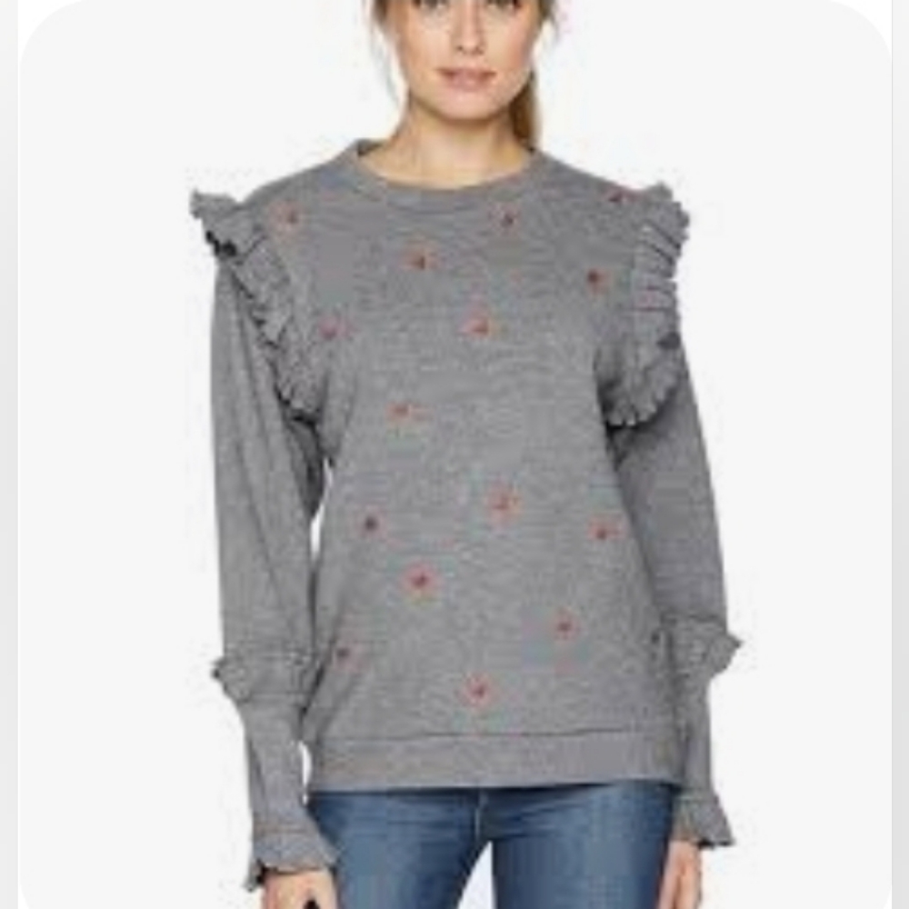 C/Meo Collective Thrill Seeker Ruffled Rose Gray Sweatshirt Top. Size Small